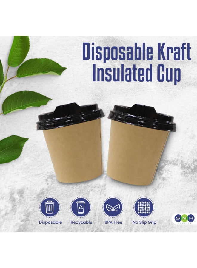 SNH Packing أكواب قهوة ورقية disposable سعة 4 أونص (عبوة من 10) من SNH Packing مع غطاء بني - أكواب disposable ذات جدار واحد مع غطاء للمشروبات الباردة والساخنة - أكواب قهوة disposable مثالية للمقاهي والمكاتب. - Image 3